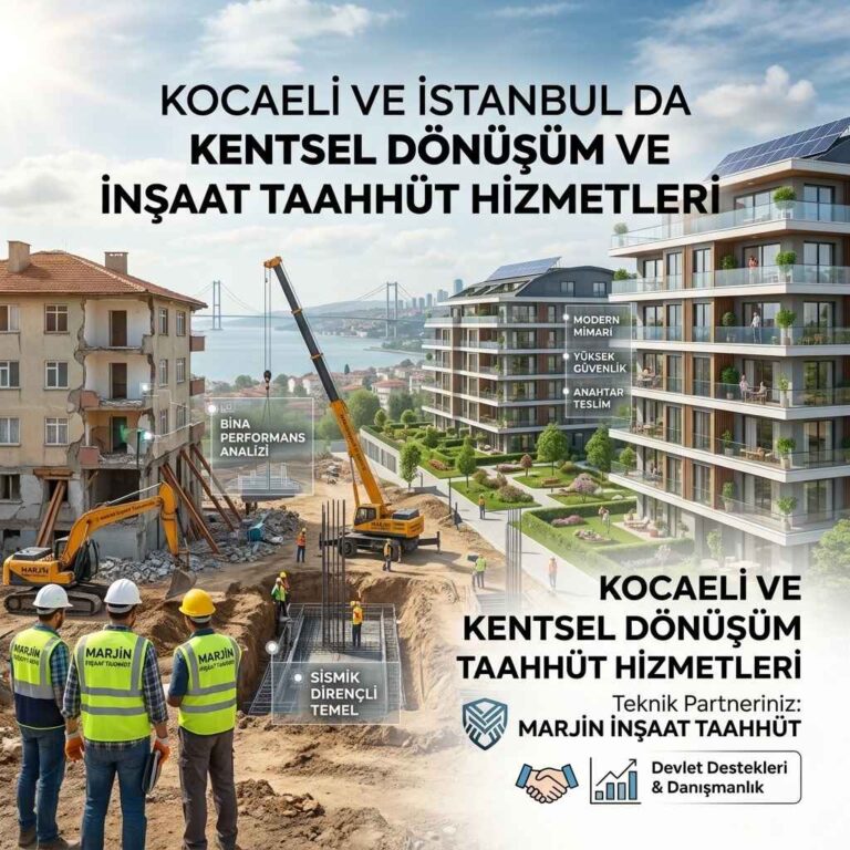 Kocaeli ve İstanbul da Kentsel Dönüşüm ve İnşaat Taahhüt Hizmetleri sunan Marjin İnşaat Taahhüt uzman ekibi şantiyede sismik analiz ve bina yenileme incelemesi yaparken.
